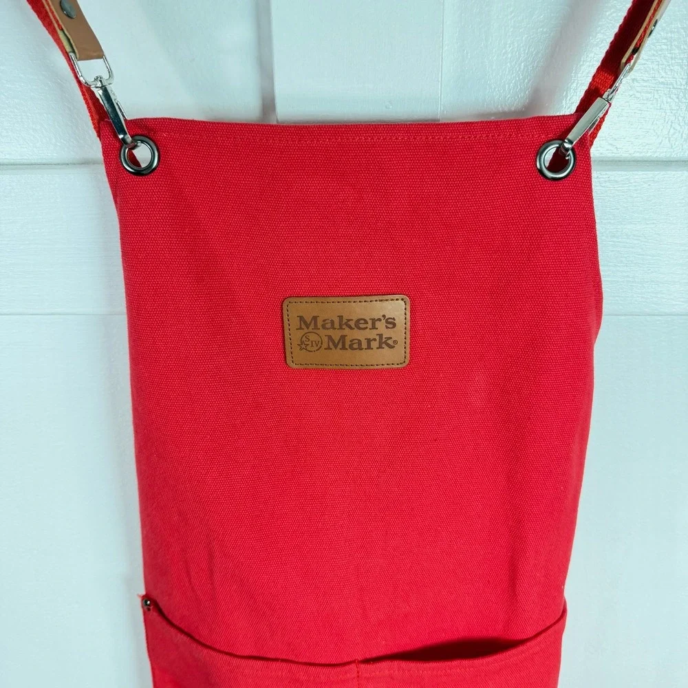 Makers Mark Red Canvas Bib Apron with Pockets and Cross Back‎ Straps